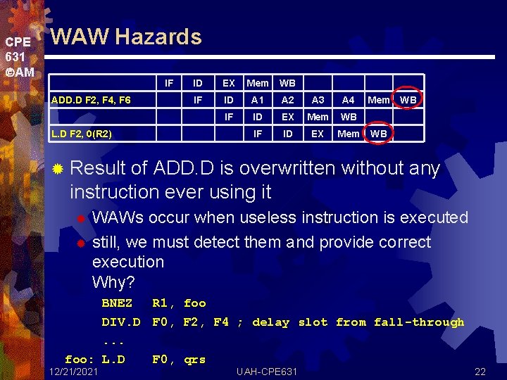 CPE 631 AM WAW Hazards IF ADD. D F 2, F 4, F 6