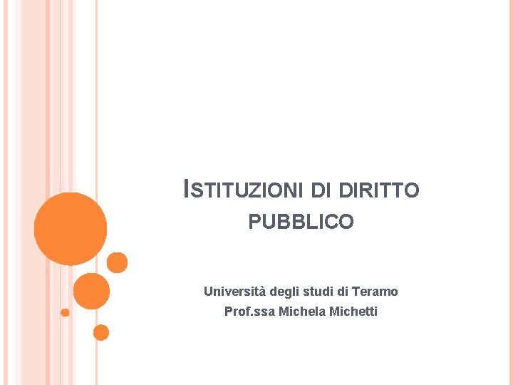 ISTITUZIONI DI DIRITTO PUBBLICO Università degli studi di Teramo Prof. ssa Michela Michetti 