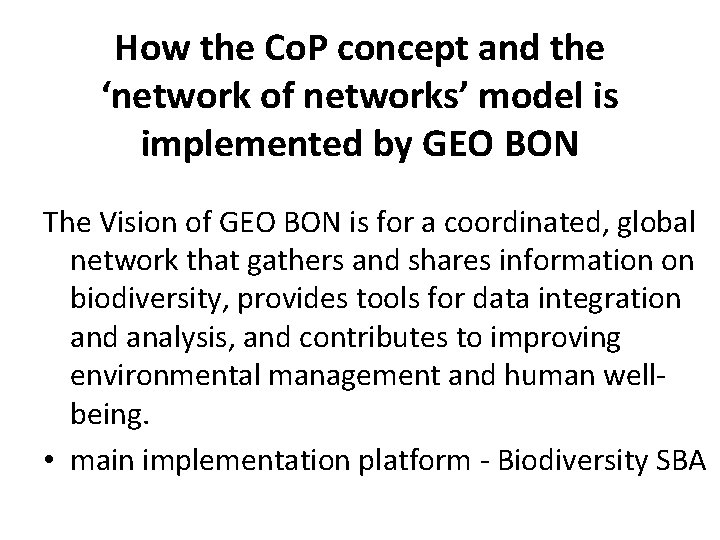 How the Co. P concept and the ‘network of networks’ model is implemented by
