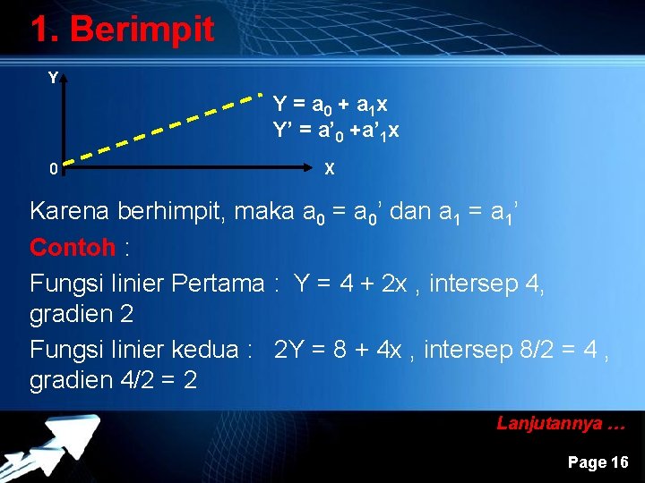 1. Berimpit Y Y = a 0 + a 1 x Y’ = a’