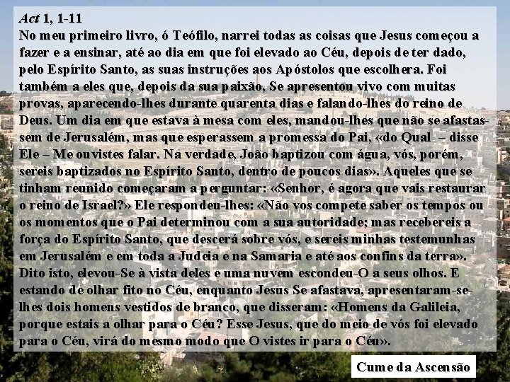 Act 1, 1 -11 No meu primeiro livro, ó Teófilo, narrei todas as coisas