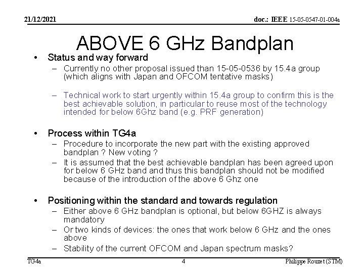21/12/2021 • doc. : IEEE 15 -05 -0547 -01 -004 a ABOVE 6 GHz