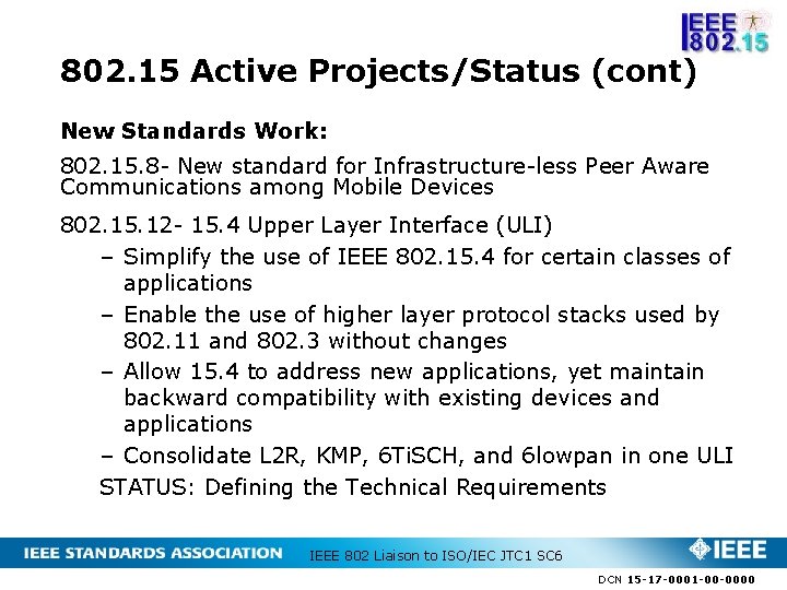 802. 15 Active Projects/Status (cont) New Standards Work: 802. 15. 8 - New standard