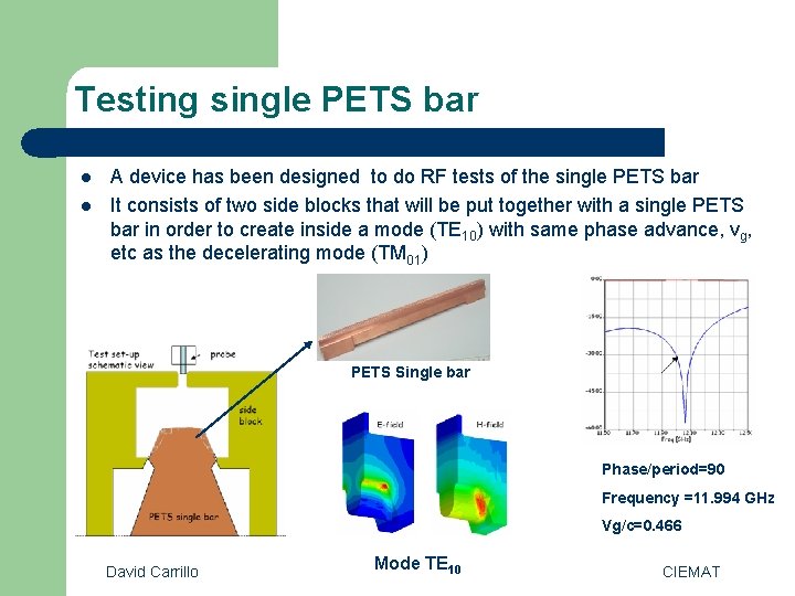 Testing single PETS bar l l A device has been designed to do RF