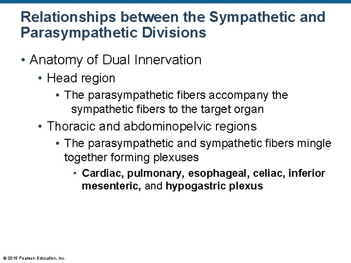 Relationships between the Sympathetic and Parasympathetic Divisions • Anatomy of Dual Innervation • Head