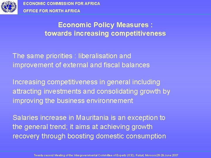 ECONOMIC COMMISSION FOR AFRICA OFFICE FOR NORTH AFRICA Economic Policy Measures : towards increasing