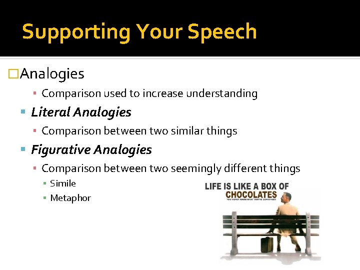 Supporting Your Speech �Analogies ▪ Comparison used to increase understanding Literal Analogies ▪ Comparison