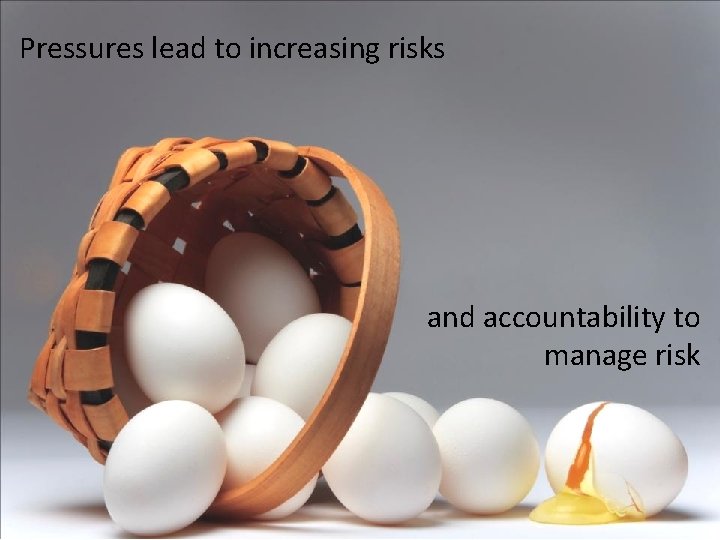 Pressures lead to increasing risks and accountability to manage risk 