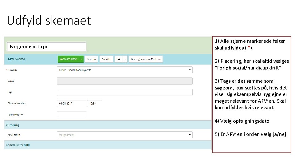 Udfyld skemaet Borgernavn + cpr. 1) Alle stjerne markerede felter skal udfyldes ( *).