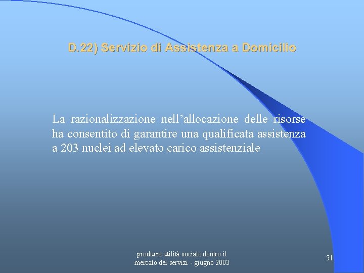 D. 22) Servizio di Assistenza a Domicilio La razionalizzazione nell’allocazione delle risorse ha consentito