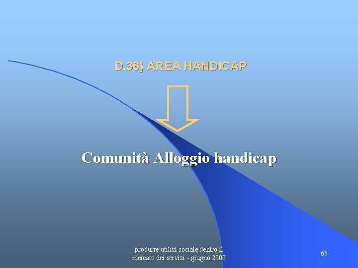 D. 36) AREA HANDICAP Comunità Alloggio handicap produrre utilità sociale dentro il mercato dei