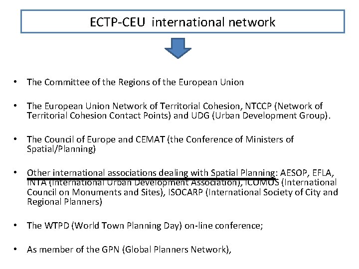 ECTP-CEU international network • The Committee of the Regions of the European Union •