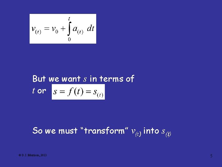 But we want s in terms of t or So we must “transform” v(t)