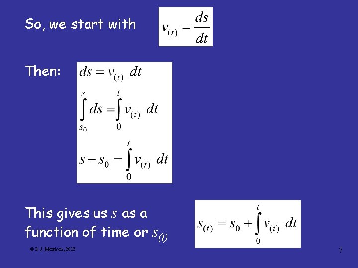 So, we start with Then: This gives us s as a function of time