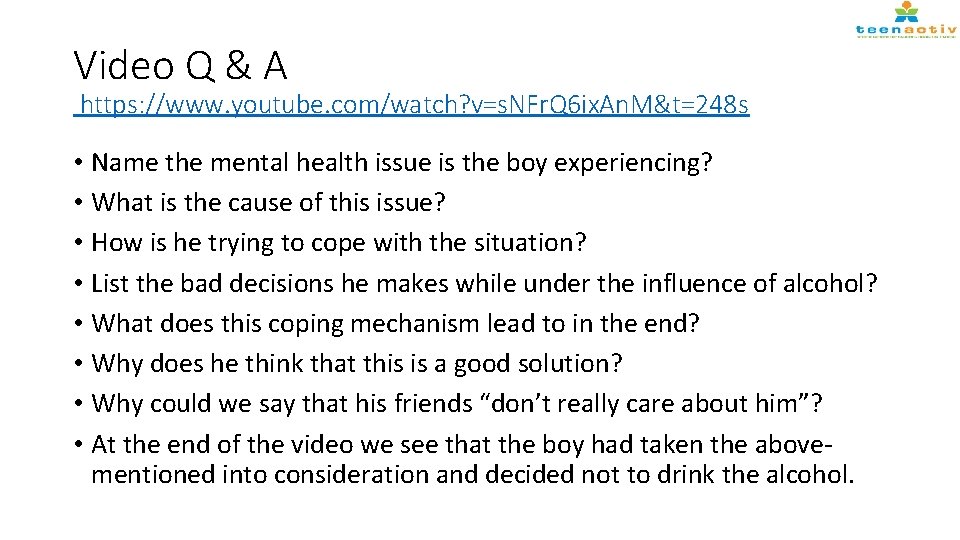 Video Q & A https: //www. youtube. com/watch? v=s. NFr. Q 6 ix. An.