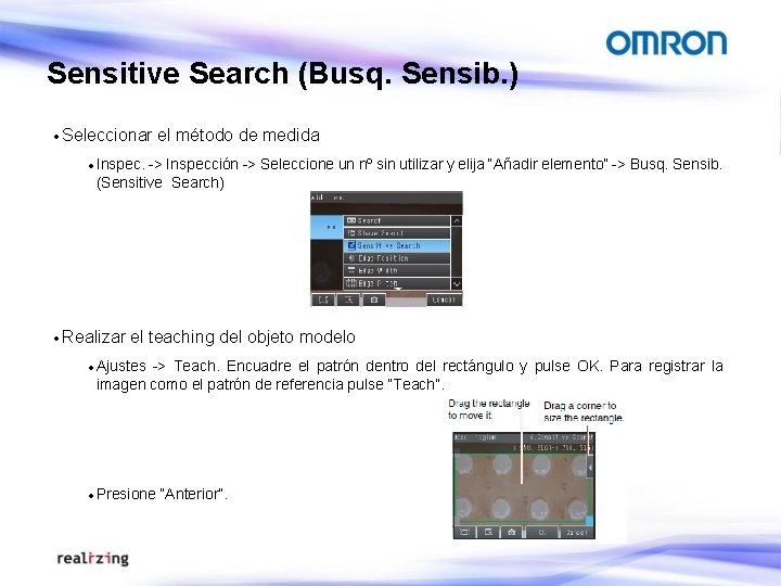 Sensitive Search (Busq. Sensib. ) · Seleccionar el método de medida · Inspec. ->