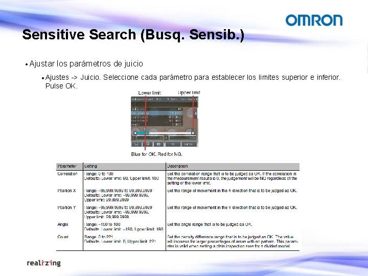Sensitive Search (Busq. Sensib. ) · Ajustar los parámetros de juicio · Ajustes ->