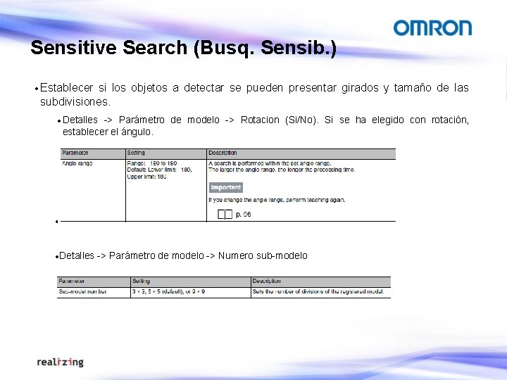 Sensitive Search (Busq. Sensib. ) · Establecer si los objetos a detectar se pueden