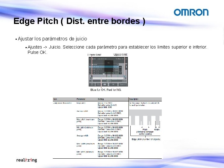 Edge Pitch ( Dist. entre bordes ) · Ajustar los parámetros de juicio ·