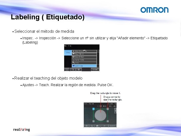 Labeling ( Etiquetado) · Seleccionar el método de medida · Inspec. -> Inspección ->