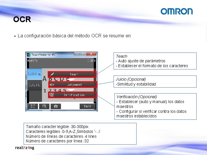 OCR · La configuración básica del método OCR se resume en: Teach - Auto