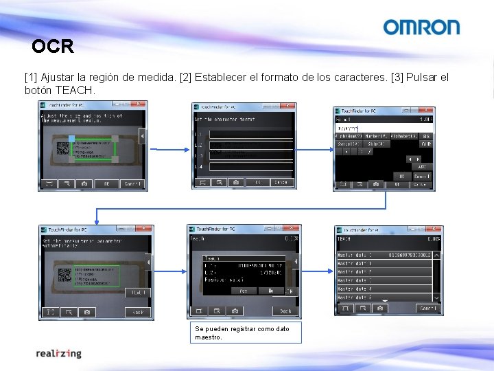 OCR [1] Ajustar la región de medida. [2] Establecer el formato de los caracteres.