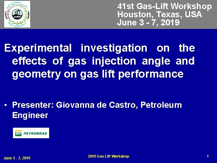 41 st Gas-Lift Workshop Houston, Texas, USA June 3 - 7, 2019 Experimental investigation