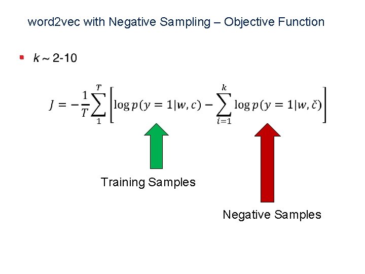 word 2 vec with Negative Sampling – Objective Function § Training Samples Negative Samples