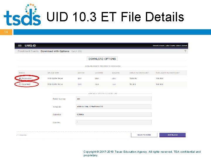 UID 10. 3 ET File Details 14 Copyright © 2017 -2018 Texas Education Agency.