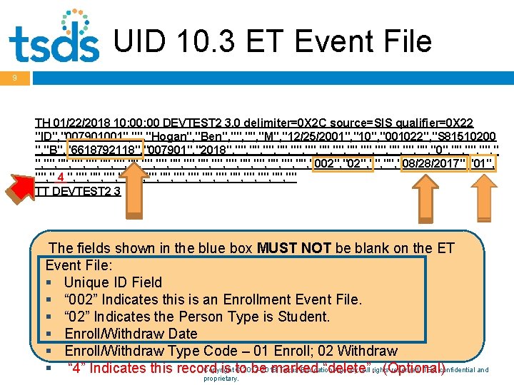 UID 10. 3 ET Event File 9 TH 01/22/2018 10: 00 DEVTEST 2 3.