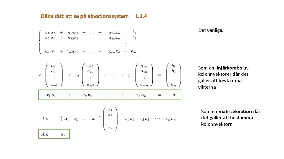 Olika sätt att se på ekvationssystem L. 1. 4 Det vanliga. Som en linjärkombo