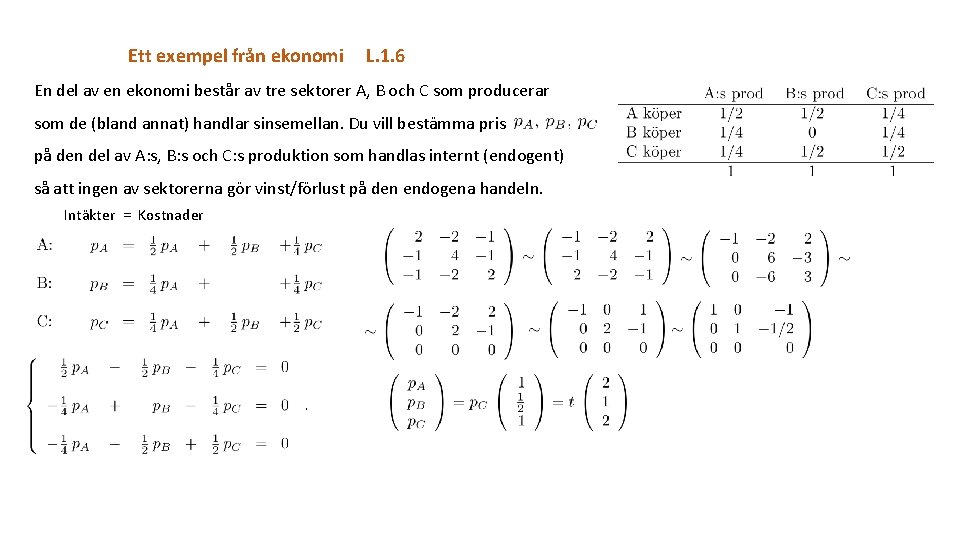 Ett exempel från ekonomi L. 1. 6 En del av en ekonomi består av