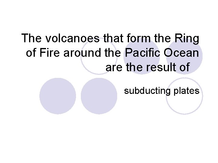 The volcanoes that form the Ring of Fire around the Pacific Ocean are the
