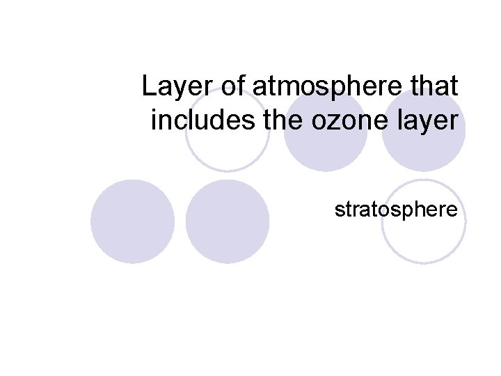 Layer of atmosphere that includes the ozone layer stratosphere 