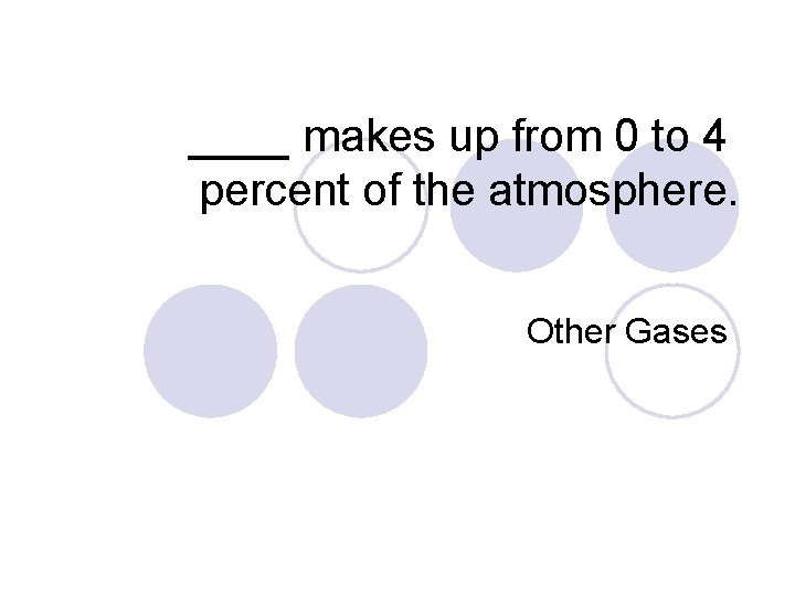 ____ makes up from 0 to 4 percent of the atmosphere. Other Gases 