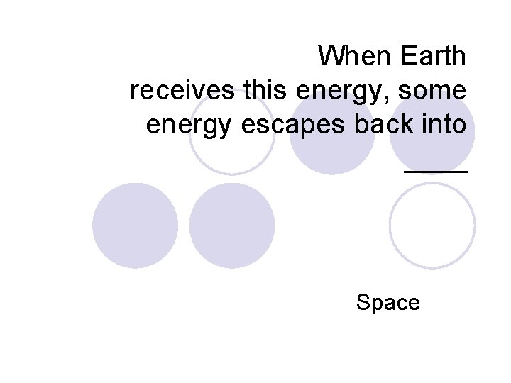 When Earth receives this energy, some energy escapes back into ____ Space 