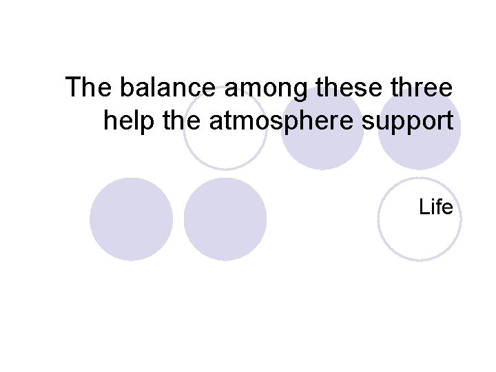 The balance among these three help the atmosphere support Life 