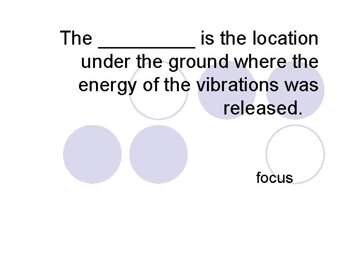 The _____ is the location under the ground where the energy of the vibrations