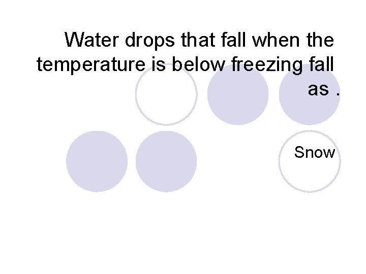 Water drops that fall when the temperature is below freezing fall as. Snow 