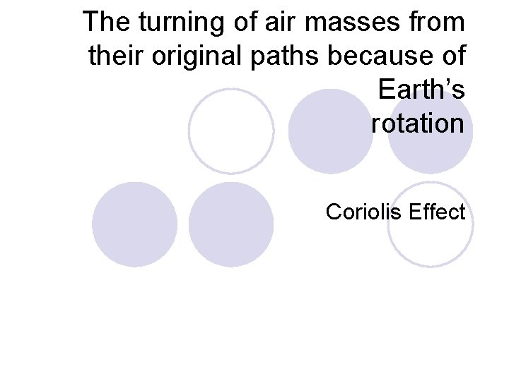 The turning of air masses from their original paths because of Earth’s rotation Coriolis