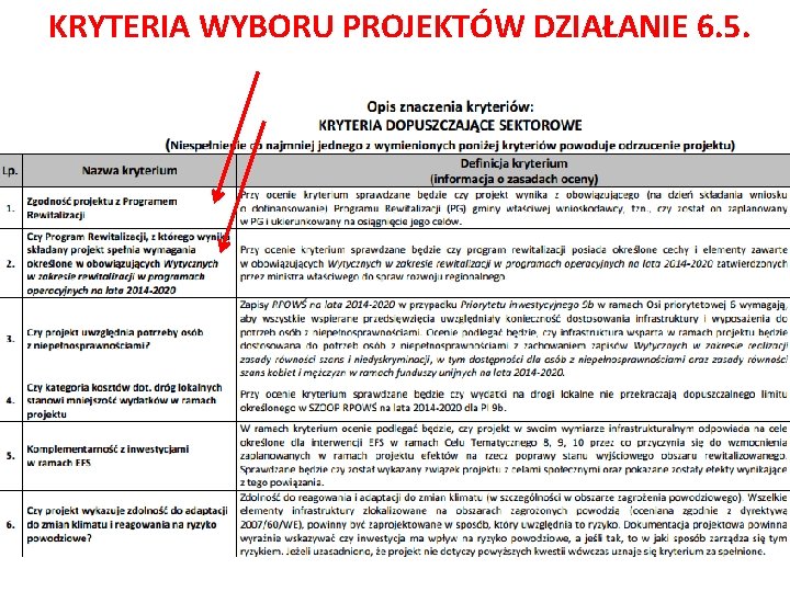 KRYTERIA WYBORU PROJEKTÓW DZIAŁANIE 6. 5. 