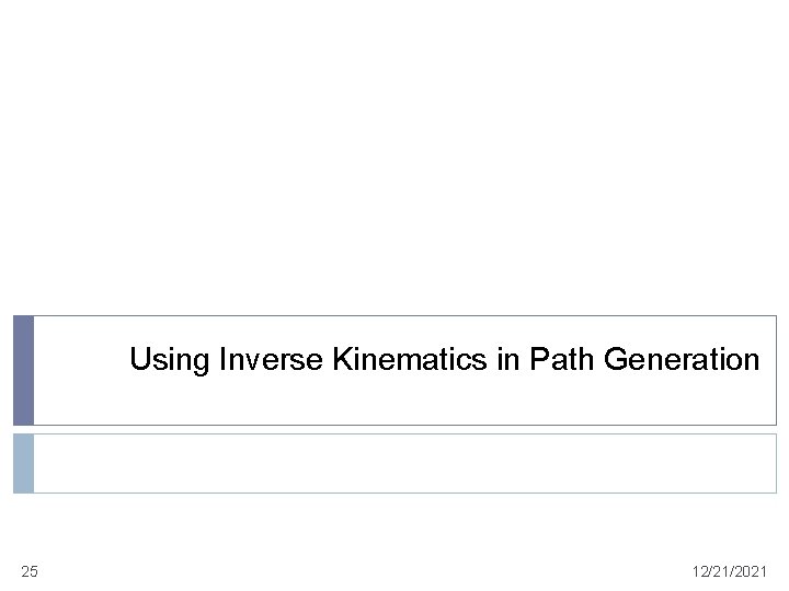 Using Inverse Kinematics in Path Generation 25 12/21/2021 