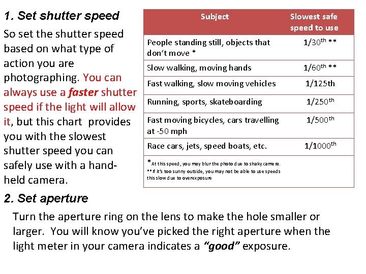 1. Set shutter speed So set the shutter speed based on what type of