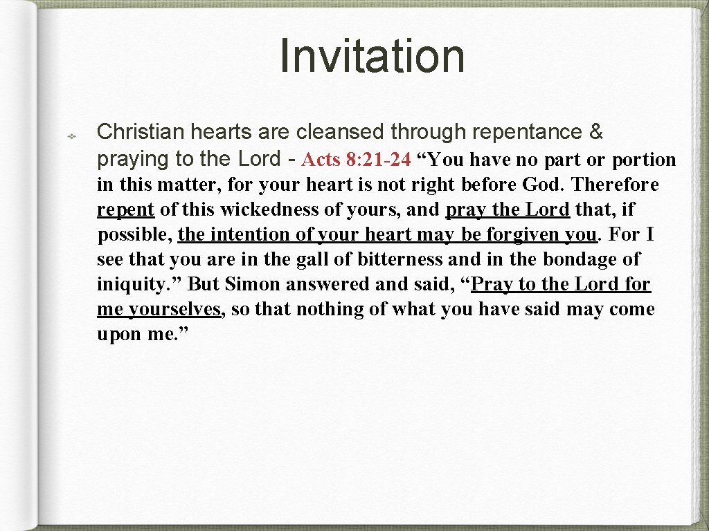 Invitation Christian hearts are cleansed through repentance & praying to the Lord - Acts