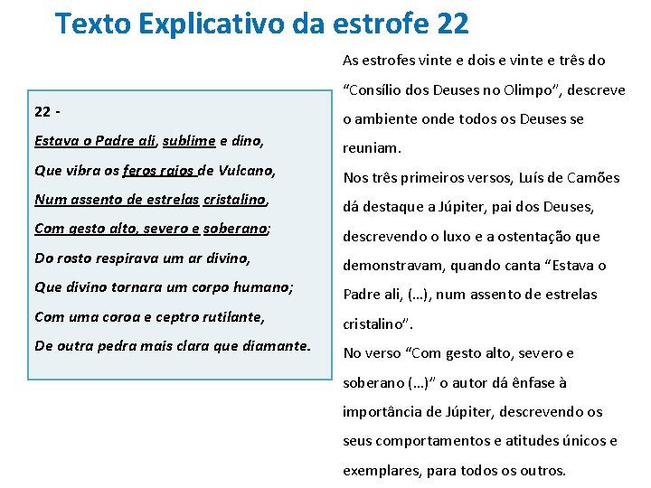 Texto Explicativo da estrofe 22 As estrofes vinte e dois e vinte e três