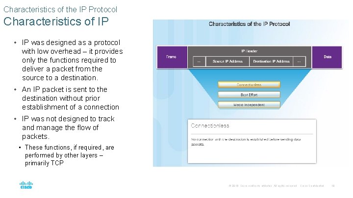Characteristics of the IP Protocol Characteristics of IP • IP was designed as a