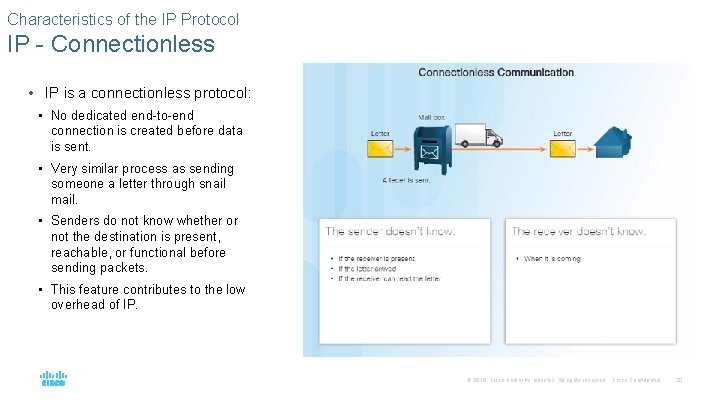 Characteristics of the IP Protocol IP - Connectionless • IP is a connectionless protocol: