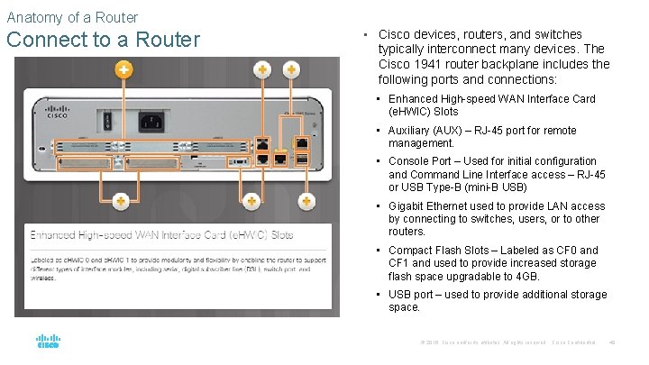 Anatomy of a Router Connect to a Router • Cisco devices, routers, and switches