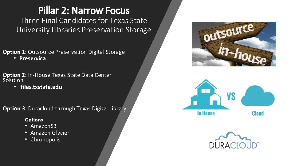 Pillar 2: Narrow Focus Three Final Candidates for Texas State University Libraries Preservation Storage