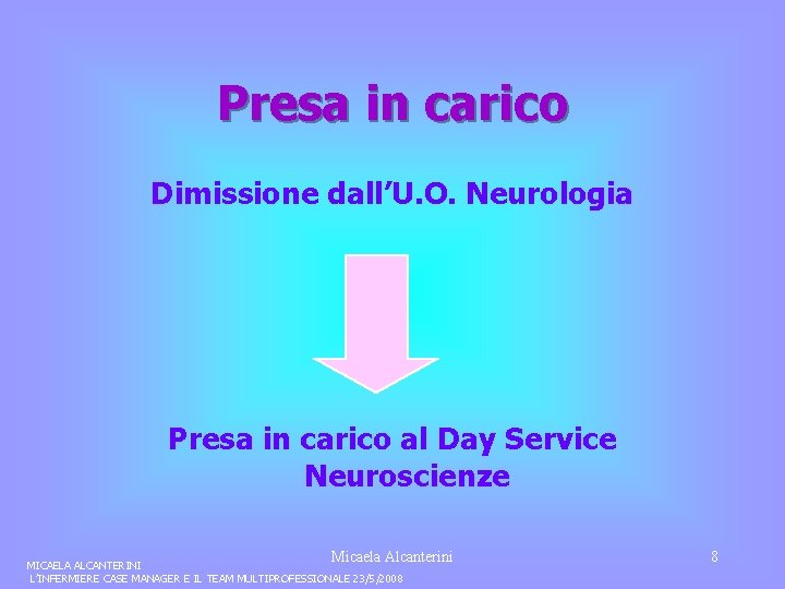 Presa in carico Dimissione dall’U. O. Neurologia Presa in carico al Day Service Neuroscienze